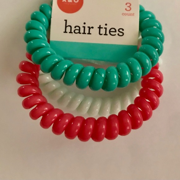 New 3 Hair Ties “Impulse” Pink Green White Cool X & O Design Group ages  13 & up - Picture 6 of 14